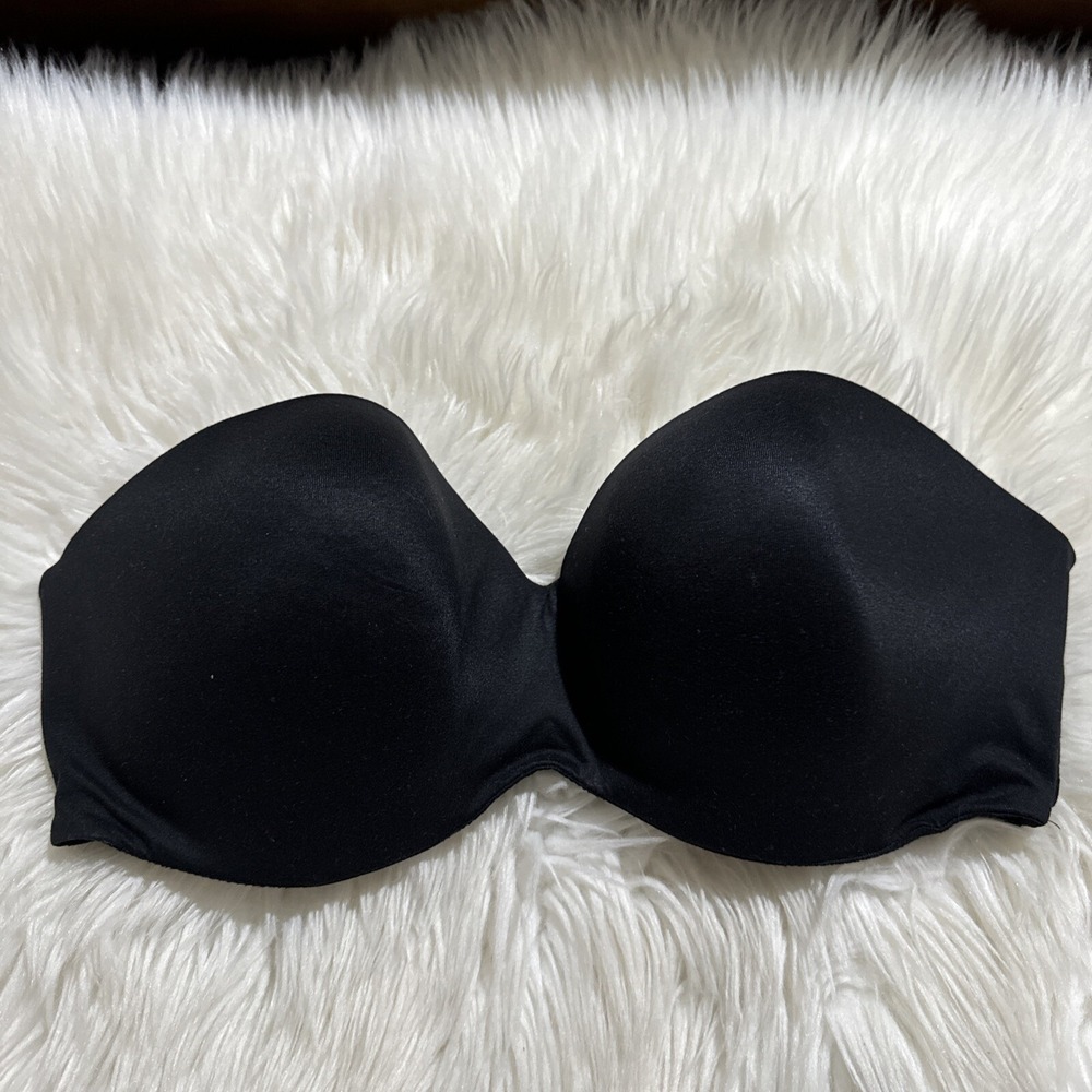 victoria's secret Lined Strapless T Shirt Bra 36DDD Black EUC